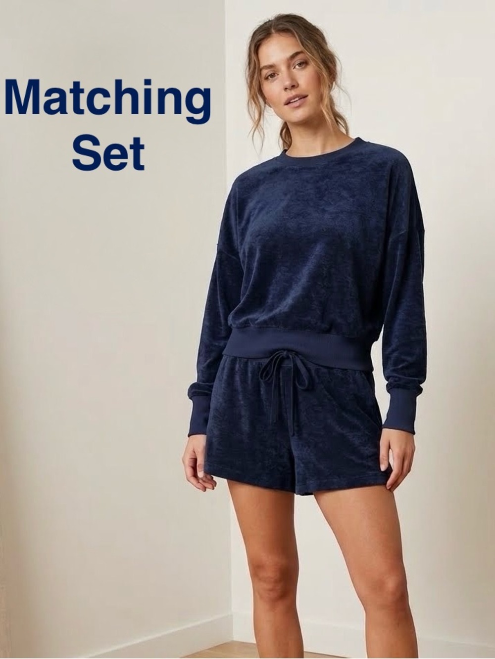 Old Navy Cotton-Blend Terry Two-Piece Lounge Set in Navy Size M/L